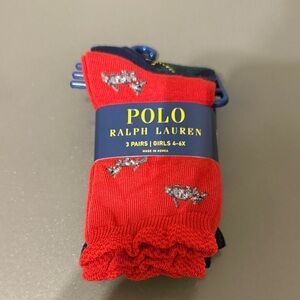 Polo by Ralph Lauren-Girls' Red and Navy Socks - 3 Pairs Size 4-6X